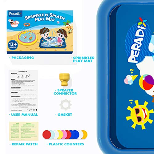 Peradix Water Sprinkler Splash Pad for Kids, Upgraded 68\' Summer Outdoor Water Toys Wading Pool Splash Play Mat for Toddlers Baby, Outside Water Play Mat for 1-12 Years Old Children Boys Girls(Square)