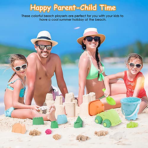 PESUMA Beach Toys for Kids 3-10, 21pcs Sand Toys Including Sand Castle Mold, Bucket, Shovel, Dump Truck, Rake, Mesh Bag Sandbox Toys and Sand Toys for Kids Toddlers Boys Girls Outdoor Indoor Play Gift