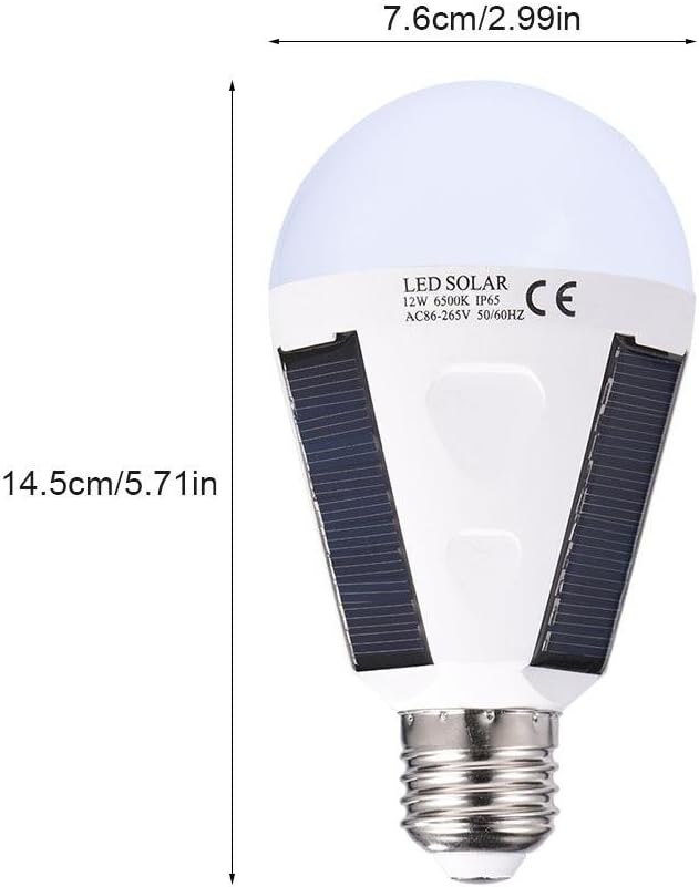Solar Panel LED Light Bulb, Indoor/Outdoor Portable Waterproof Lamp IP65 for Hiking Camping,AC 85-265V(12W) - Image 4
