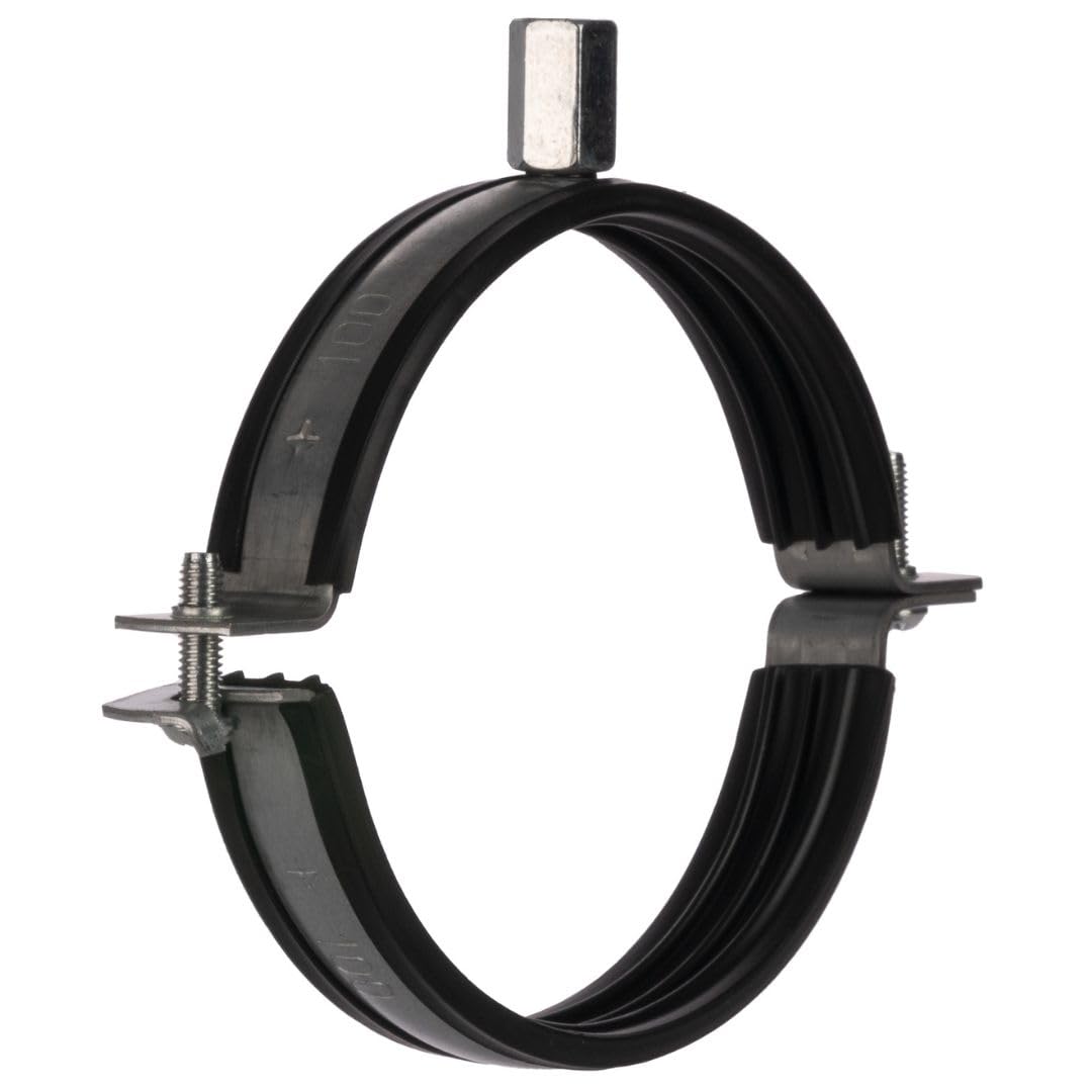 LIRAST Pipe Clamp Ø 100 mm – 4 inch Galvanised Steel Pipe Bracket with Rubber Lining – Wall and Ceiling Fixing – M8/M10 Thread