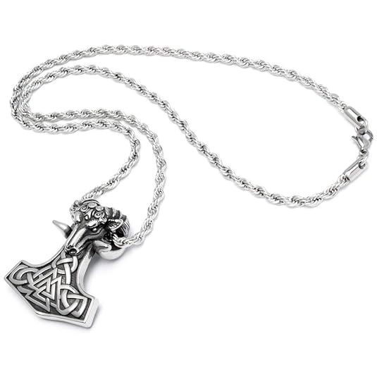 Schmuck-Checker Massiver Thor Hammer aus 316L Edelstahl mit Widder Schädel und 60cm Kordelkette Mjölnir Kette Halskette Wikin