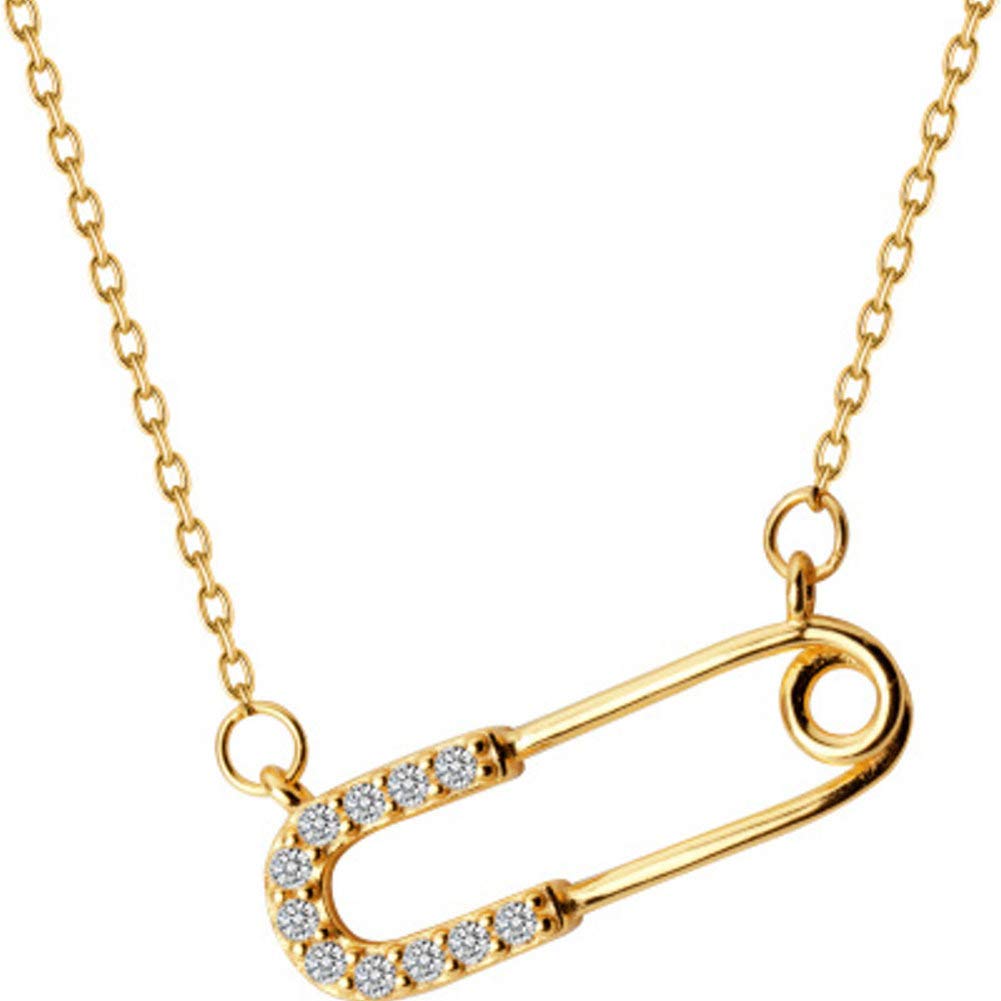 IMINI Crystal Paperclip Safety Pin Pendant Choker Necklace for Women Girls 925 Sterling Silver 14K Gold Plated Dainty CZ Diamond Clip Drop Adjustable Chain Personalized Jewelry Fashion Gifts Box BFF