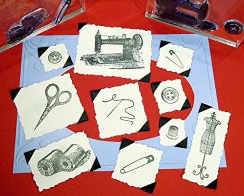 Vintage Sewing Stamp Set, clear polymer cling, includes storage case and block mount