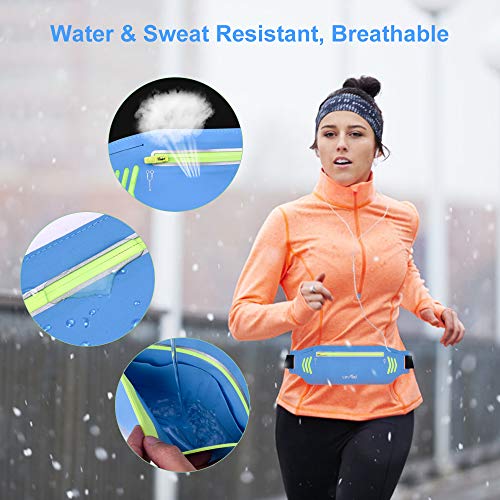 BASEIN Fanny Pack Slim Soft Outdoor Dual Pouch Sweatproof Reflective Running Belt Waist Pack for Hiking Fitness - Adjustable Waist Pouch for All Kinds of Phones（Blue） - Thumbnail 4