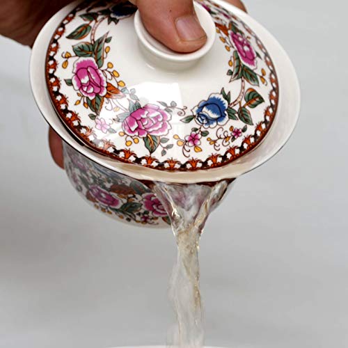 Yxhupot Gaiwan Chinese 6.8oz 10oz Sancai Painted Peony Tureen Tray Cup Bowl Saucer Lid (6.8oz/200ml) - Thumbnail 4