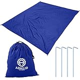Beach Blanket with Accessories: Nylon Tote Pouch & 4 Stakes / Pegs - Also Used as Outdoor Camping Gear, Oversized Mat, Shade Tarp and Picnic Throw (Royal Blue, Medium)