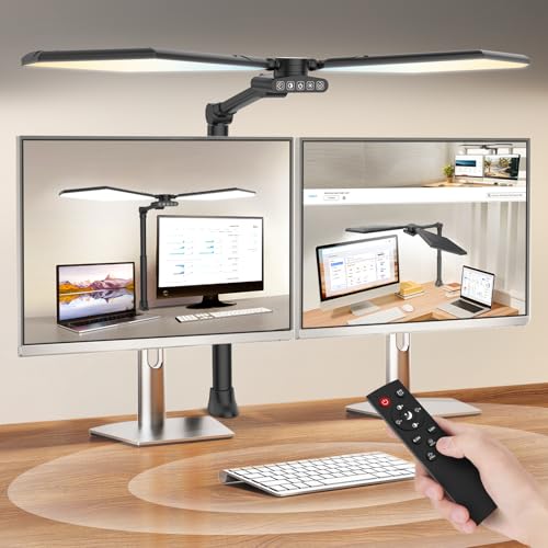 LED Desk Lamp with Clamp, 3600LM 448LEDs Ultra-Bright Desk Light with Remote Control, Office Lamp with Stepless Dimming, Color Temp & Memory, Study lamp for Desk and Workbench, Black