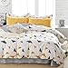 TIFFICO Duvet Cover Set Queen Size - 3 Pieces Geometric Triangle Stirp Microfiber Soft Lightweight Down Duvet Comforter Quilt Bedding Covers with Zip Ties - 90x90 inch for Women Men,Yellow Navy