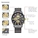 Men's Watch 1611 Stainless Steel Calender Alloy Business Formal Wrist Watches for Man (Black Gold)