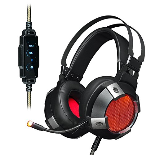 Ajazz AX361 Stereo Gaming Headset, 7.1 Channel USB Gaming Headphone, Noise Cancelling Over Ear Headphone with Mic, LED Light Soft Memory Earmuffs, PS4/Xbox One/Computer/Laptop/PC,Blac