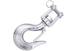 Faneta 304 Stainless Steel Clevis Slip Hook with Safety Latch American Type Jaw & Eye Swivel Lifting Hoisting Chain Hooks for Rigging Towing Winch ATV Trailer Crane Wrecker and More (3/8 Inch, 1000KG)