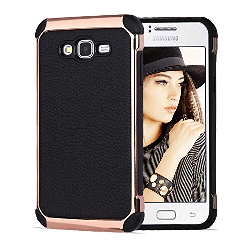 Samsung Galaxy J7 2015 Case, Bicast Leather Hybrid, JoJoGoldStar Slim Fit Heavy Duty Polycarbonate and Silicone TPU Cover with Screen Protector and Stylus - Black