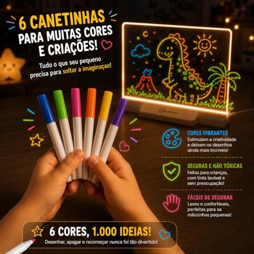 Quadro de Desenho Luminária LED para Escrita com 7 Canetas – Lousa de Mesa para Anotações em Acrílico com Efeito 3D
