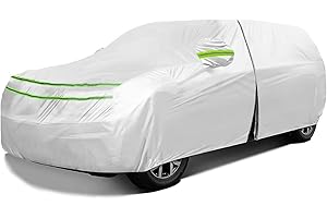 QUYDDC Full Surround All Weather Thicked Car Cover Universal Fit for SUVs Body Length 178" to 189", Waterproof Snow Proof UV Proof Scratch Proof Bird Proof Excrement with Zipper Cotton -Silvery