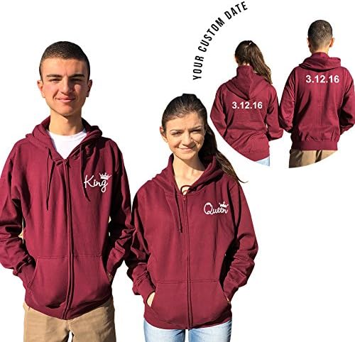 King Queen Couple Zip Hoodies, Personalized Your Date