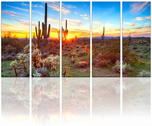 sechars Extra Large 5 Piece Arizona Painting Sonoran Desert at Sunset Picture Print on Canvas Arizona Cactus Landscape Artwork for Living Room Each Piece 12"x32"