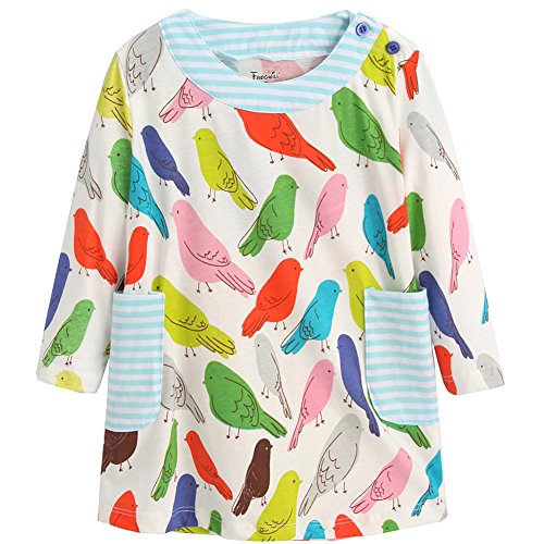Frogwill Girls Long Sleeve Striped Jersey Casual Dresses Tunics 18M-8Y (7T, Bird) - Thumbnail 2