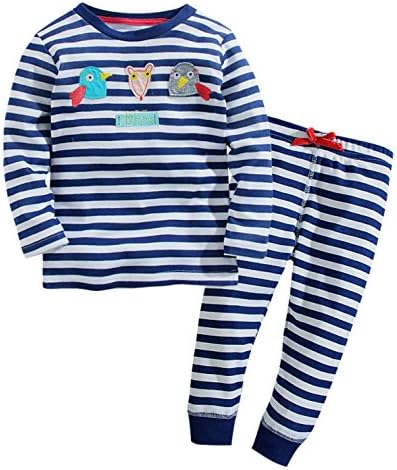 Little Big Boys' 2Piece Long Sleeve T-Shirt Pants Cotton Pajama Sleepwear Set (3T, Dark Blue)