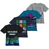 Minecraft Boy's Short Sleeve T-Shirt 4-Packs - Creeper, Ender Dragon, Skeleton, Zombie Graphic Tee Sets for Kids