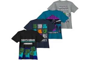 Minecraft Boy's Short Sleeve T-Shirt 4-Packs - Creeper, Ender Dragon, Skeleton, Zombie Graphic Tee Sets for Kids