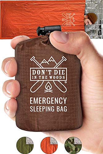 Don’t Die in The Woods - Survival Bivy - Emergency Sleeping Bag with Hood - Made with Extra-Thick Space Blanket Thermal Mylar - One of The 10 Essentials for Hiking, Camping, First Aid Kits (Orange)