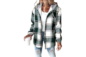 CHICME Womens Lightweight Casual Jacket 2025 Plaid Long Sleeve Shacket Fleece Lined Hooded Jackets Warm Coat