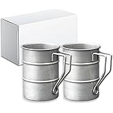 TANZOIJI Vintage Coffee Mugs Stainless Steel Mug with Handle Camping Coffee Mugs Outdoor Hiking Cup Lightweight Camping Gear for Men Backpacking Mug, Set of 2-Silver (11.8oz/350ml)