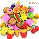 Qingo 32pcs Food Erasers for Kids, Take Apart Fun Erasers Food Cake Dessert Puzzle Erasers for Gift School Classroom Rewards and Novelty Toys