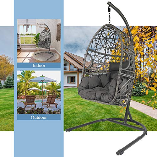 LAZZO Swing Egg Chair, Hanging Chair with Ctype Hammock Chair Stand Set, Indoor & Outdoor
