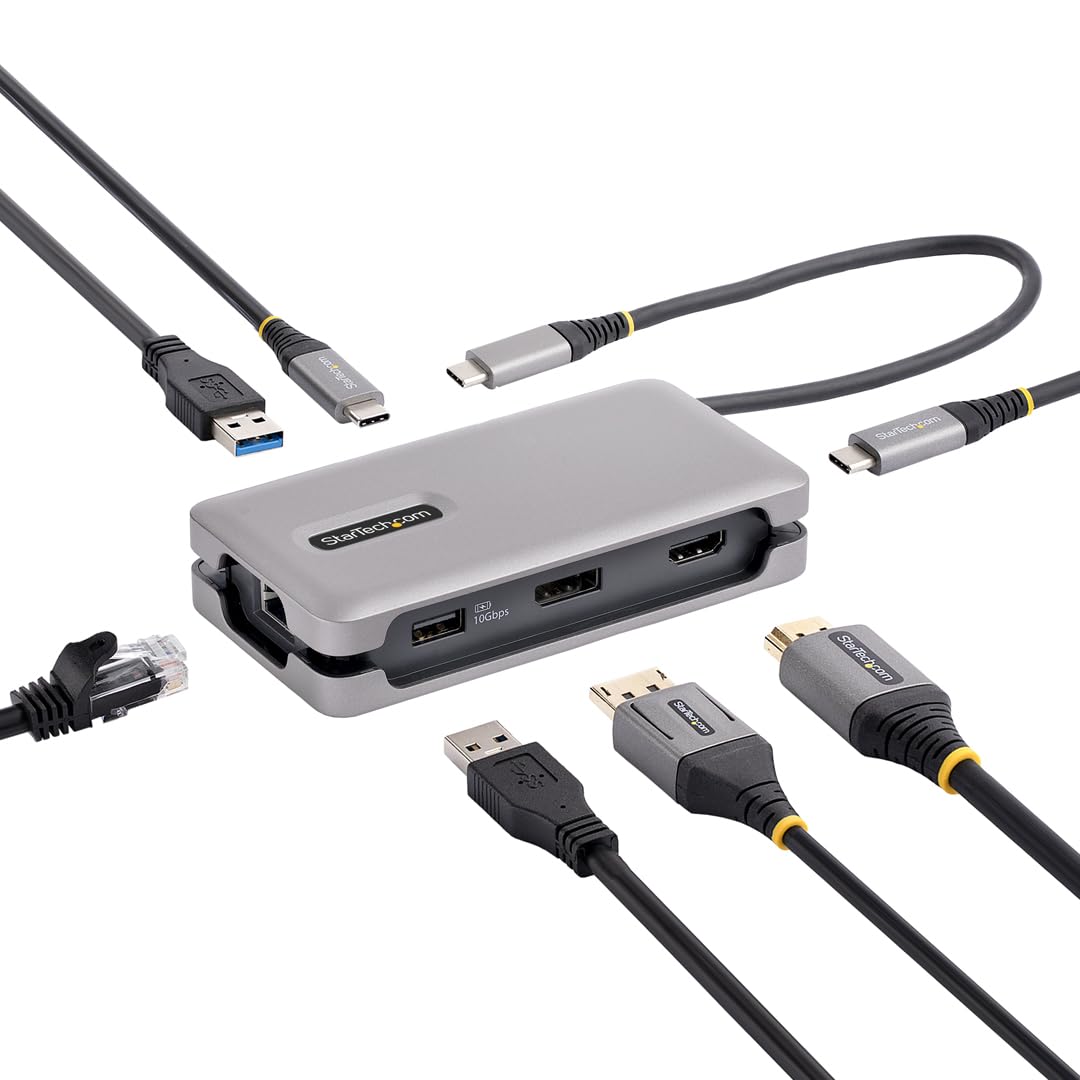 StarTech.com USB-C Multiport Adapter, 4K 60Hz HDMI 2.0b, HDR, USB 3.2 Gen 2 10Gbps Hub (2xUSB-C, 1xUSB-A), 100W PD Pass-Through, Mini Travel Dock, 12"/30cm Cable, Laptop Docking Station (DKT31CH2CPD3)