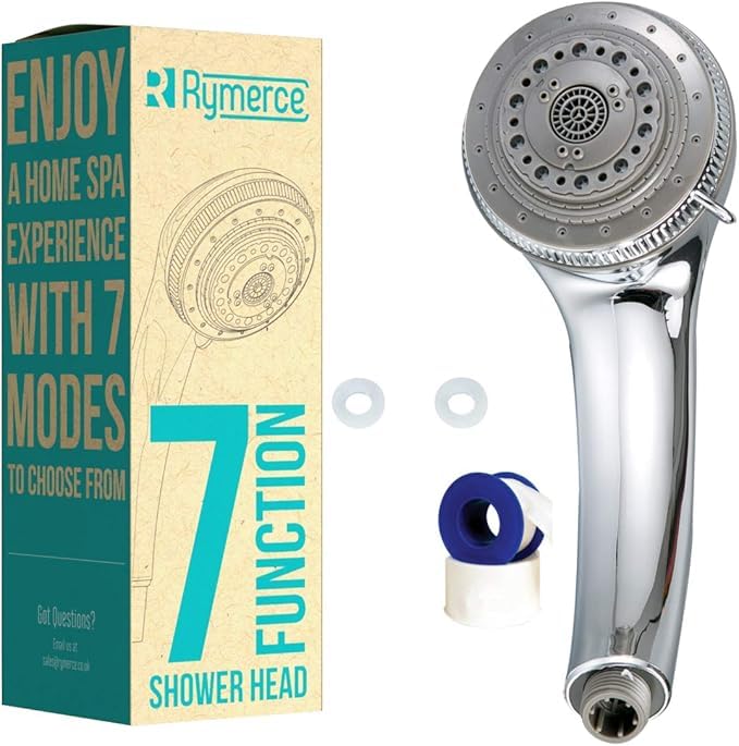 Shower Head High Pressure Universal 7 Spray Mode Handheld Shower Head, Replacement, Chrome Hand Shower, 7 Functions, Powerful