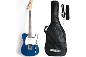 Demusea Full Size Electric Guitar Beginner Starter Practic Solid Wood SS Pickup Fixed Bridge bolt on Gig Bag And Strap (DTL-30, Blue)
