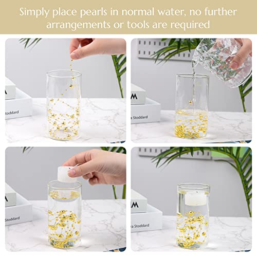 FUTUREPLUSX 60PCS Pearl Strings for Floating Candle, Gold Floating Pearls Beads Vase Fillers for Wedding Table Decor Centerpiece Garland