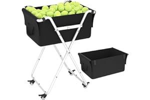Ardier Foldable Tennis Ball Hopper Cart with Wheels, Portable Pickleball Holder Caddy Holds 175 Tennis Balls or 140 Pickleballs, Lightweight Baseball Basket Collector for Court Training & Coaching