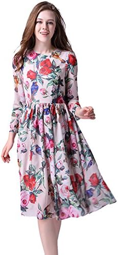 SEQINYY 2017 Spring Summer Fashion Print Chiffon Mesh Long Sleeves O-Neck Elegant Cultivate Large Swing Women Long Dress
