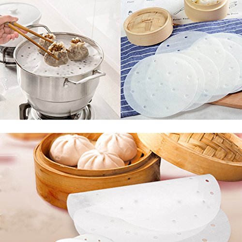 Premium Perforated Parchment Bamboo Steamer Paper Liners, NUIBY 9 Inch