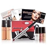 Luminess Air Red & Black Legend Airbrush System with 5-Piece Silk 4-IN-1 Deluxe Airbrush Foundation & Cosmetic Starter Kit, Fair