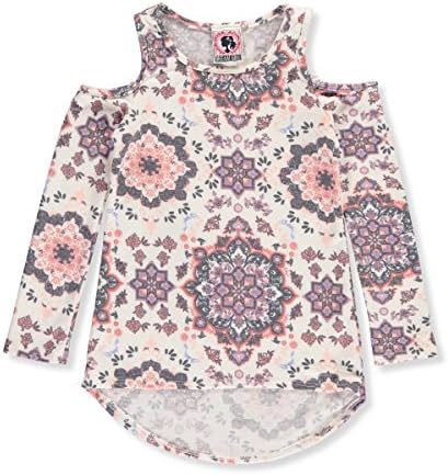 Dream Girl Big Girls' Cold Shoulder Top - ivory multi, 10-12