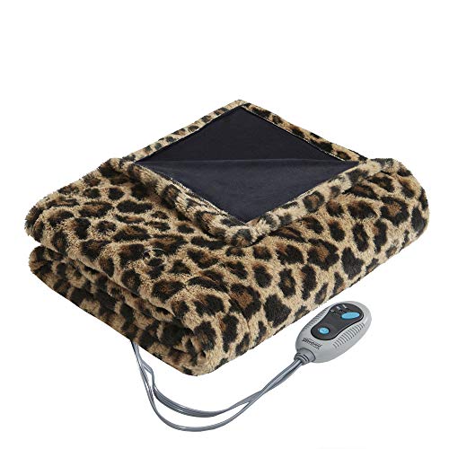 Beautyrest Brushed Long Fur Electric Throw Blanket Ogee Pattern Warm