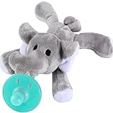 Evedy Pacifier Holder,Stuffed Elephant Pacifiers Baby Toys With Silicone Binky Teething Soother