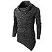 F.Honey Men's Side Pocket Turndown Collar Swag Curved Hem Long Sleeve Cowl Hip Hop Hipster Slim T-Shirt Blouse (M, Grey)
