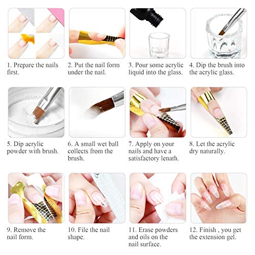 Acrylic Nail Kit,SPTHTHHPY 52 in 1 Nail Kit Set Nail Glue Acrylic Powder Liquid Glitter Powder Brush with Everything Clipper File French Tips Professional Acrylic Nail Set