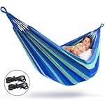 Sorbus Brazilian Double Hammock - Extra-Long 2 Person Portable Hammock Bed for Indoor or Outdoor Spaces - Hanging Rope, Carrying Pouch Included (Blue/Green Stripes)