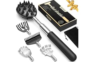 HEYAXA Upgraded Reinforced Telescoping Back Scratcher with 5 Detachable Heads, Larger Scratching Tips, Stocking Stuffer & White Elephant Gifts for for Men Women Adults