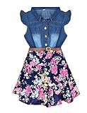YJ.GWL Girls Dress Denim Floral Skirt with Rose Girls Clothes Kids Skirt