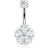 QUZIONE Titanium Belly Button Ring 14G Curved Barbell – Hypoallergenic Navel Piercing Jewelry with Multi-Texture Zircon,10mm Luxury Floating Belly Button Piercing