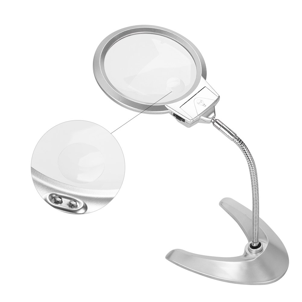 LED Magnifying Glass with Light and Stand 2X Lightweight Reading Magnifier Desktop Magnifying Glass Suitable for Maps Repair Needle Crafts Coins Hobby Fans