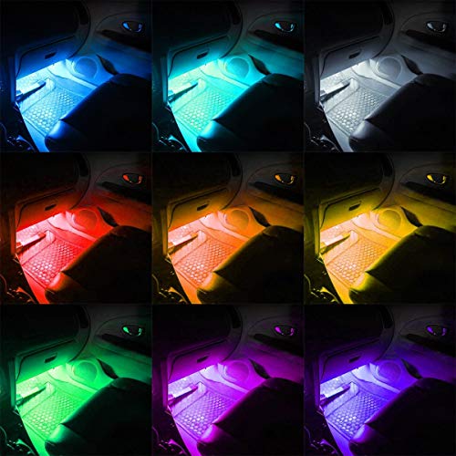Car LED Strip Light 4pcs 72 LED Multicolor Music Car Interior Light LED Under Dash Lighting Kits DC 12V with Sound Active Function and Wireless Remote Control, Car Charger Included
