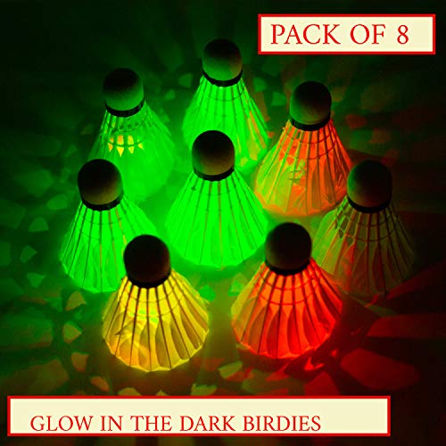 [8 Pack] LED Badminton Birdie Goose Feather Glow in The Dark Birdies
