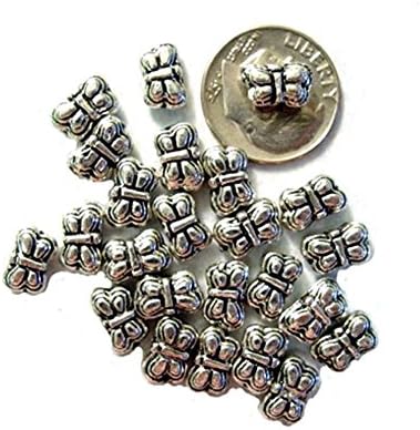 50 Antique Silver Plated Butterfly Beads 9MM